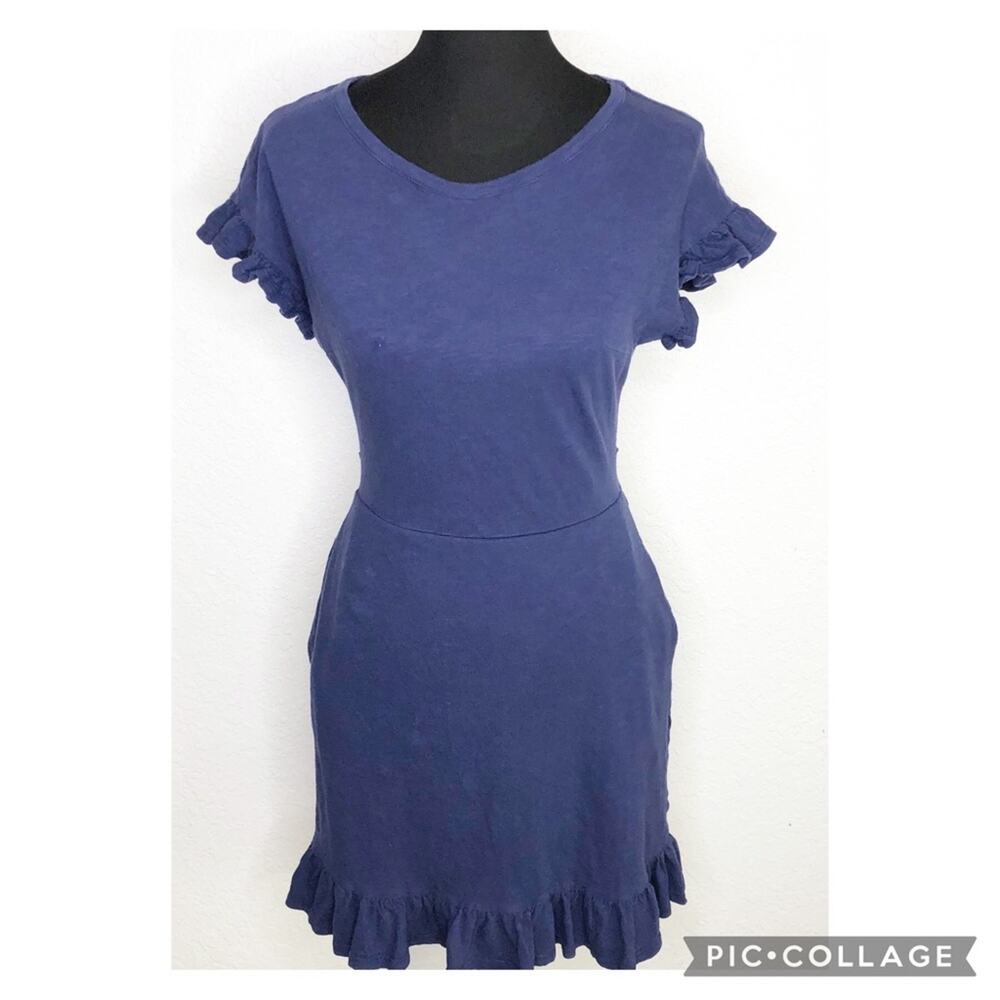 Modcloth navy blue tie waist ruffle trim dress size Medium